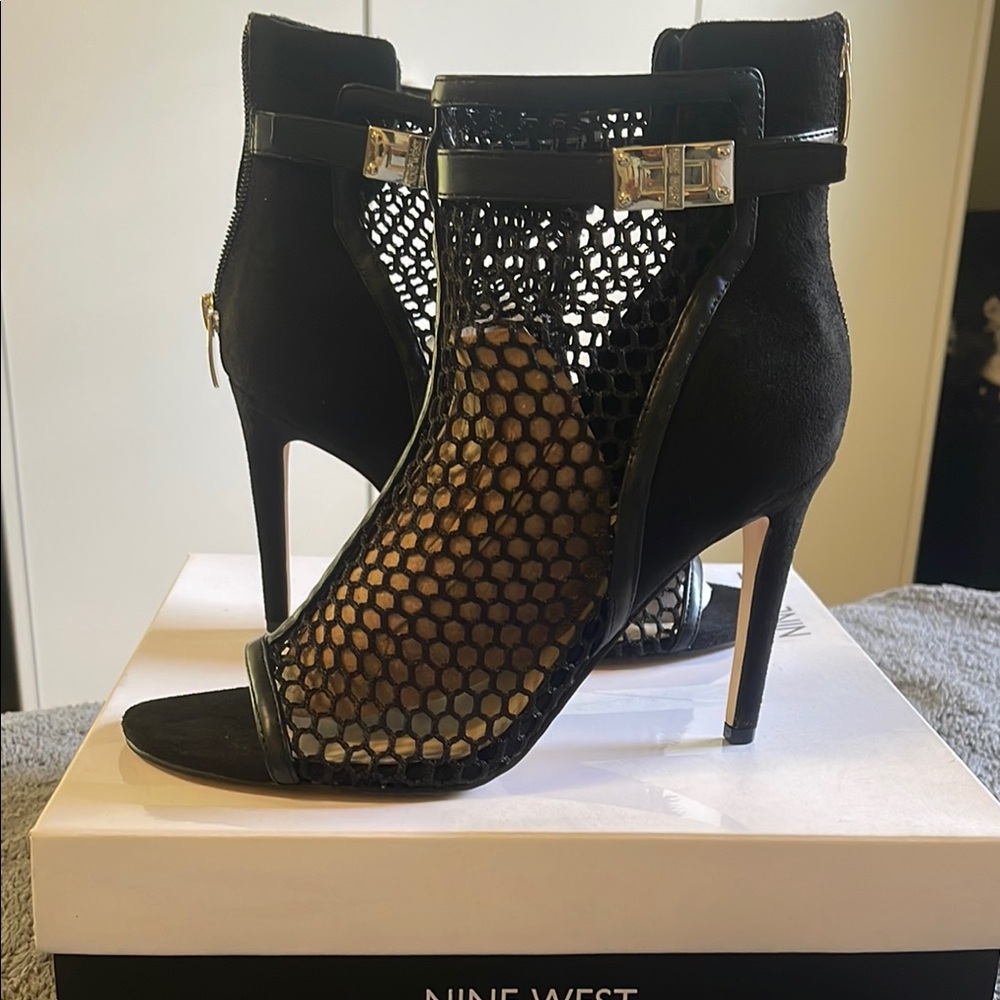 Nine West Black Mesh Ankle Heels